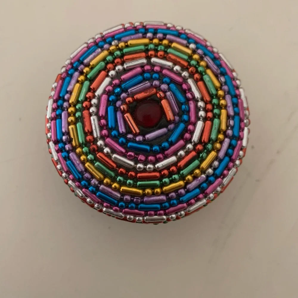 Beaded Vintage Ring Jewelry Box Rainbow Trinket Container Y2K boho home decor 90